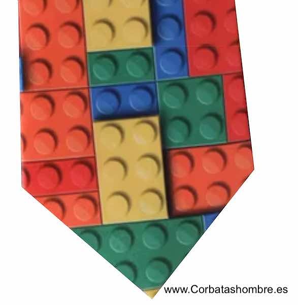 CORBATA SUPER ORIGINAL CON DIBUJO DE FICHAS DE JUEGOS DE CONSTRUCCIÓN DE COLORES 