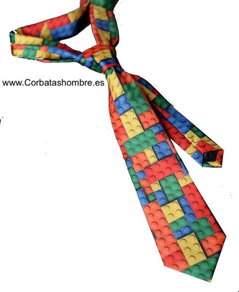 CORBATA SUPER ORIGINAL CON DIBUJO DE FICHAS DE JUEGOS DE CONSTRUCCIÓN DE COLORES 