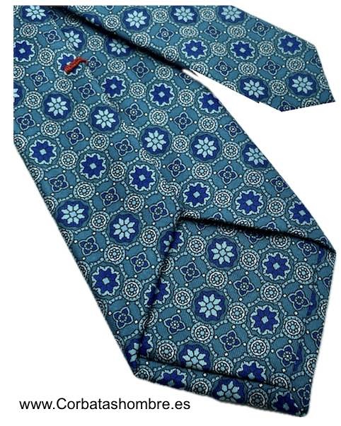 CORBATA TURQUESA CON MOSAICO FLORASL MUY ELEGANTE 