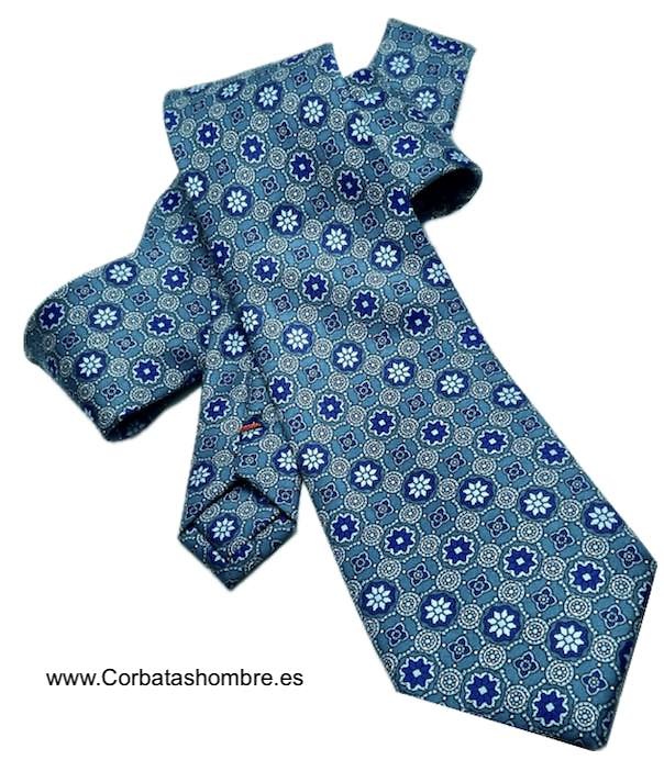 CORBATA TURQUESA CON MOSAICO FLORASL MUY ELEGANTE 