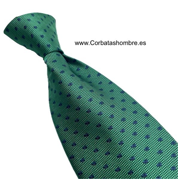 CORBATA VERDE CON TOPOS DOBLES AZUL MARINO 