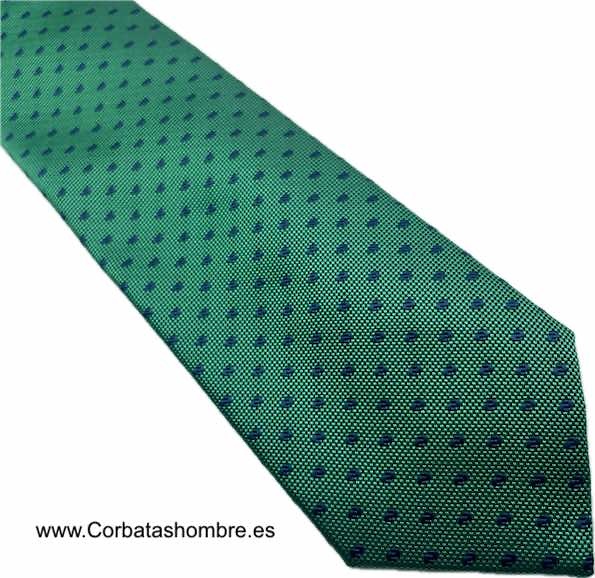 CORBATA VERDE CON TOPOS DOBLES AZUL MARINO 