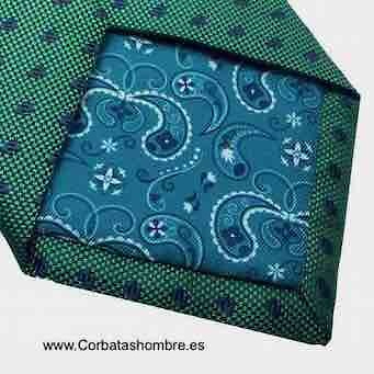 CORBATA VERDE CON TOPOS DOBLES AZUL MARINO 