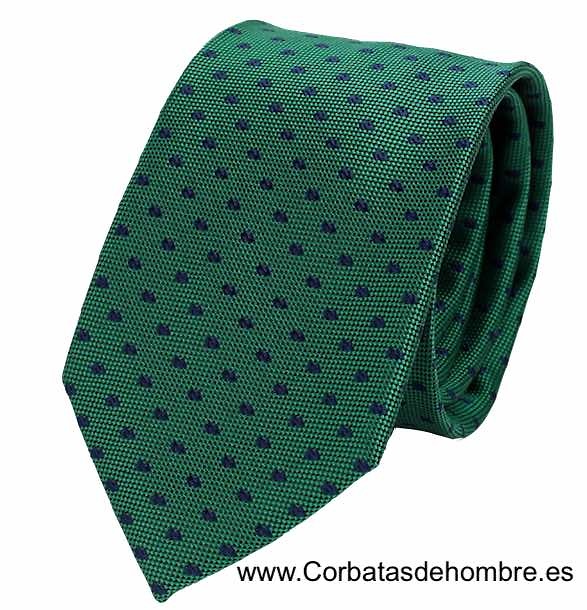 CORBATA VERDE CON TOPOS DOBLES AZUL MARINO 