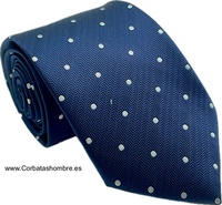 CORBATA AZUL MARINO DE LUNARES BLANCOS SOBRE TELA ESPIGA MUY ELEGANTE