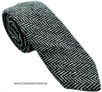 CORBATA DE LANA TELA TWEED ESPIGADA NEGRA Y BLANCA