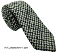 CORBATA DE LANA TELA TWEED PATA DE GALLO MARRÓN Y BEIGE