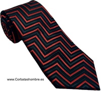 CORBATA DE RAYAS ABORDONADAS NEGRAS Y ROJAS ZIGZAG