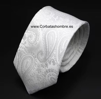 CORBATA ESTRECHA BLANCA JACQUARD BROCADA