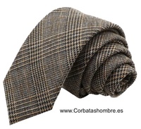 CORBATA LANA TELA DE CUADROS PRIÍNCIPE DE GALES  MARRÓN Y BEIGE