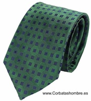 CORBATA LUXURY VERDE CON CUADRADOS AZUL MARINO 