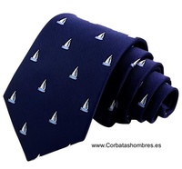 CORBATA NAUTICA AZUL MARINO CON BARCOS VELEROS PEQUEÑOS